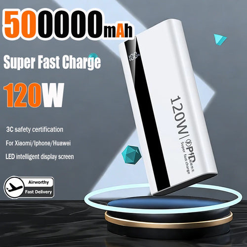 500000mAh High Capacity PowerBank 120W Super Fast Charging Portable External Battery Powerbank for iphone Huawei
