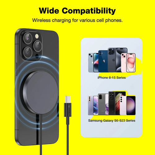 1HORA Magnetic Wireless Charger 15W Induction Fast Charging Mini Edition 6.5mm Thin for iPhone 16 15 14 Pro Max Phone Charger